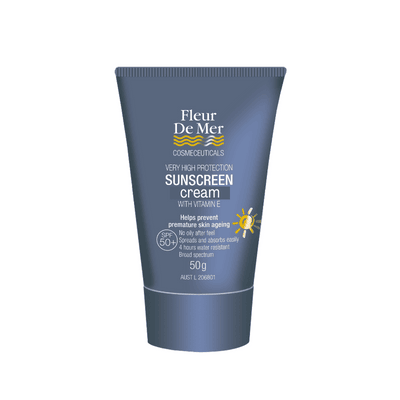 Fleur De Mer clear sunblock cream in 50g blue tube