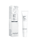 Algologie eye cream in 15ml white small tube. Box in background with light blue flowers