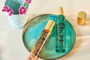 MOR Emporium perfumettes laying on a plate with gold lid