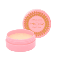 MOR Lychee lip gloss with lid off in pink tub