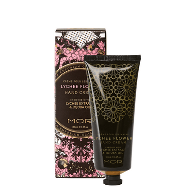 MOR hand cream Lychee Flower in black tube with box