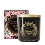 MOR Emporium Classics Lychee Flower Perfumed Candle. Black glass jar with Gold lid.