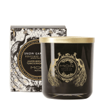 MOR snow gardenia emporium candle in black glass jar with gold lid