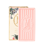 MOR marshmallow soap with MOR logo embossed on front of baby pink soap