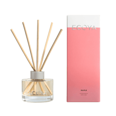 ECOYA Maple Mini Reed Diffuser in glass jar with reed sticks