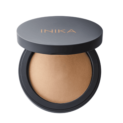 INIKA Organic baked mineral powder showing the shade Nuture with lid open