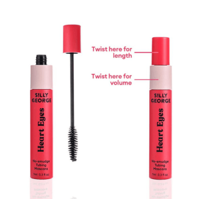 Silly George mascara with lid off showing brush wand