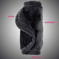 Black mini makeup eraser showing you the both side of the cloth