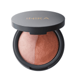 INIKA Organic baked blush in two tones of pink. Lid is open showing colour