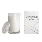 ECOYA celebration whit musk & warm vanilla small candle. Glass vessel with glass lid