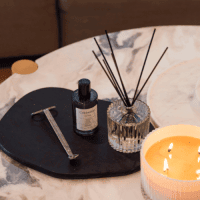 ECOYA Celebration White Musk + Warm Vanilla Room Spray with candle and diffuser