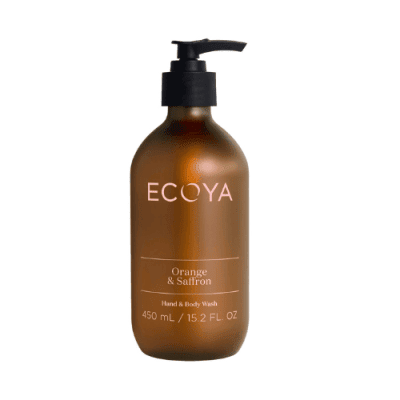 ECOYA Orange & Saffron Hand & Body Wash in brown pump bottle