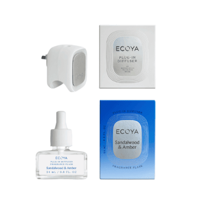 ECOYA Plug-In Diffuser + Fragrance Flask - Sandalwood & Amber