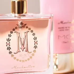 Mor marhsmallow parfum in 100ml glass jar with spray. Mor marshmallow hand cream in background